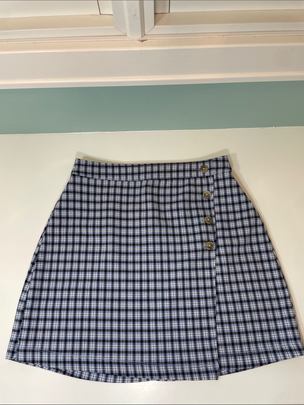 Hollister Women’s Blue, Black and White Checkered Plaid Ultra High Rise Skirt